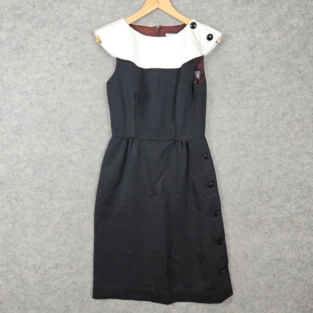 Act I New York Women's Black & White Sheath Dress Size 7-8 Polyester Vintage Mod